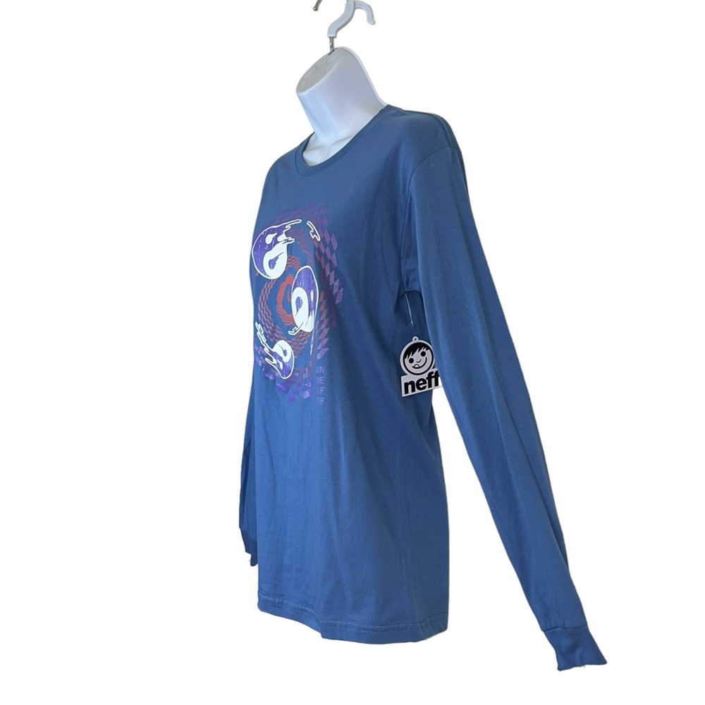 NEFF T-Shirt Graphic Print Tongue Out Crew Long Sleeve Blue Tee - Picture 13 of 13